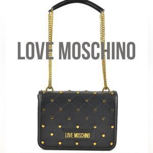 LOVE MOSCHINO Borsa PU Vegan Leather Black Gold studded crossbody Shoulder Bag